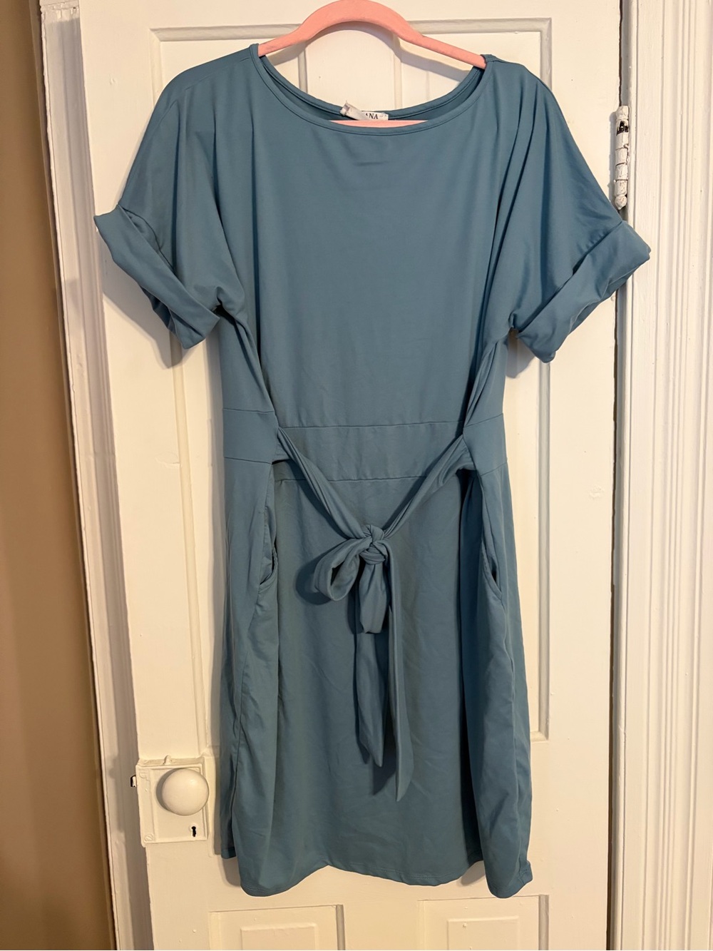 Tie-Front Midi Dress in Dusty Blue